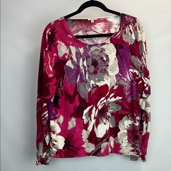 Talbots Women’s Pink Floral LS Sweater Size XLp - Picture 1 of 6